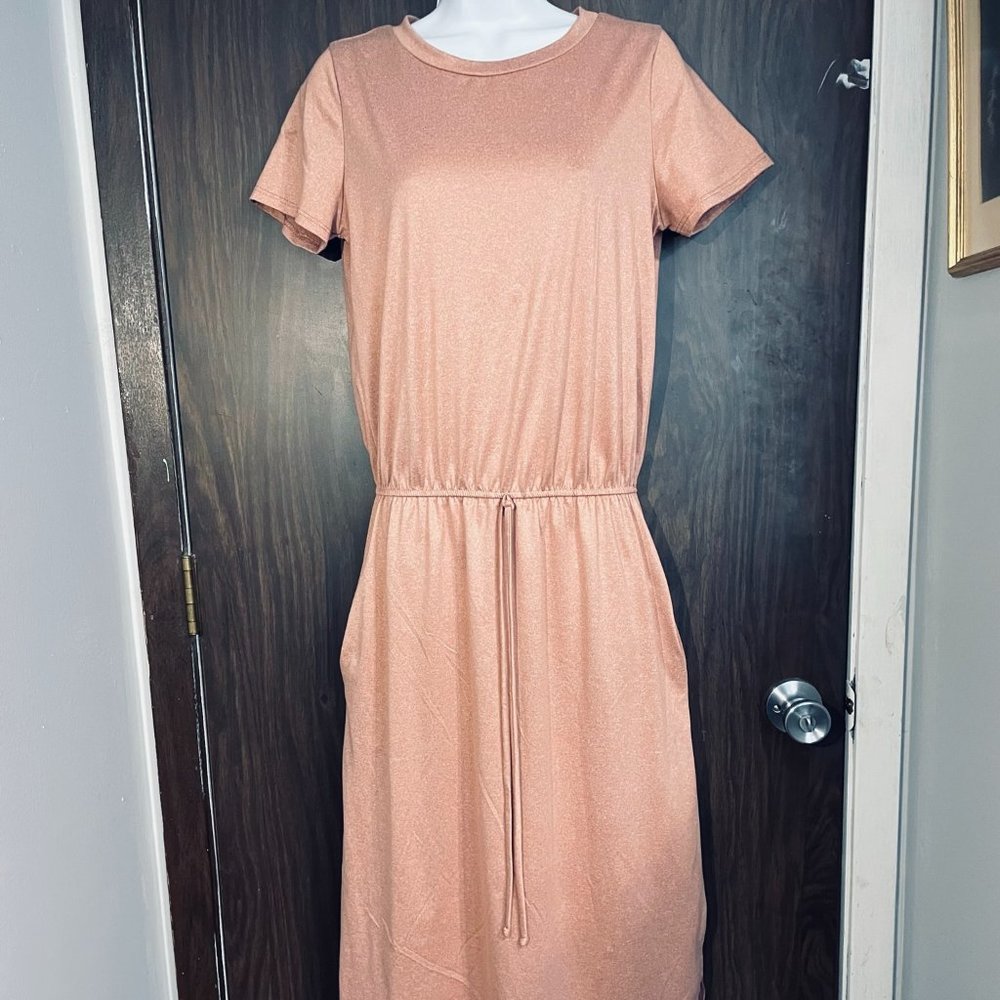 Perfect Pink Spring Dress (w/ Pockets)! Reborn J Drawstring Waist Midi Crewneck